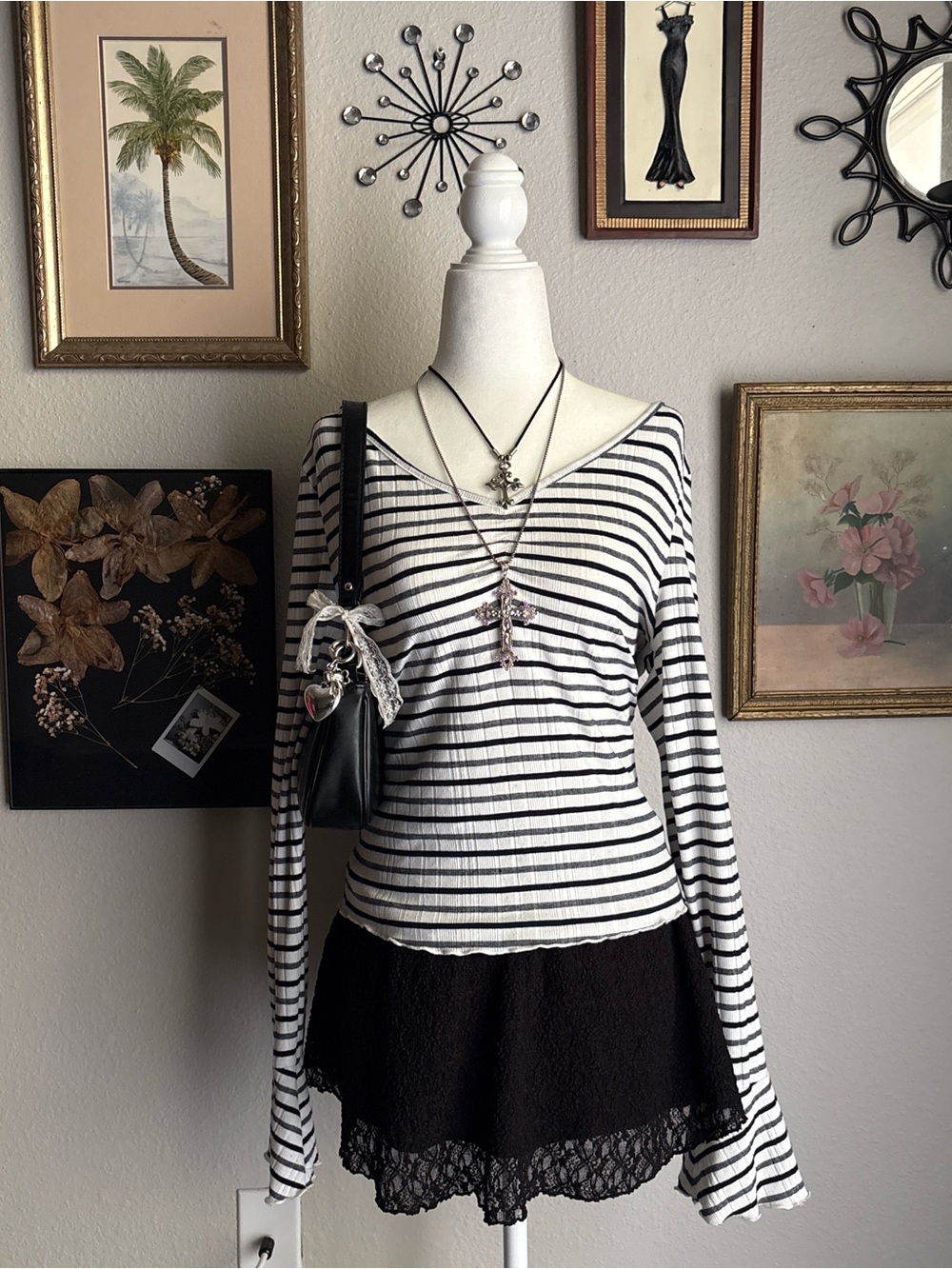 American Rag Black & White Striped Long-Sleeve V-Neck Top